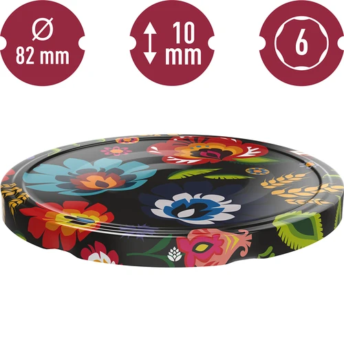 Víčko fi 82/6 Folk černé - 10 ks - 3