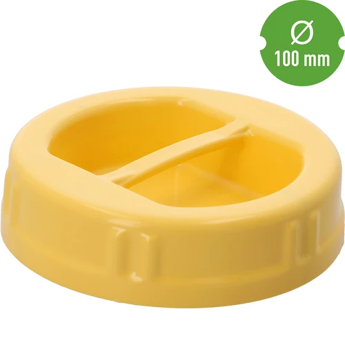 Víčko TO fi 100 mm, žluté, z plastu, s úchytem, pro skleněné sklenice - 3