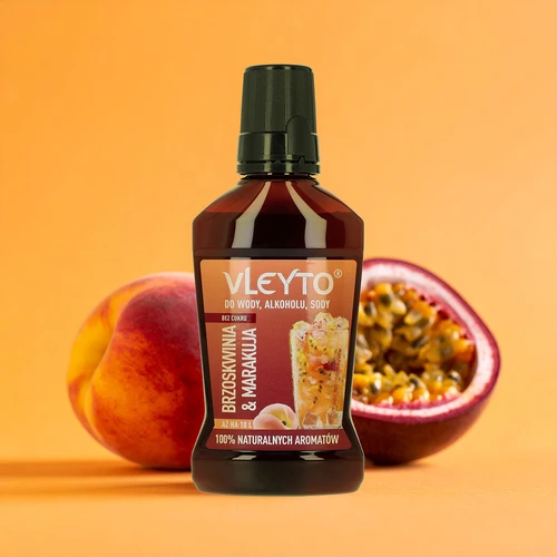 VLEYTO Broskev & Marakuja – chuťová esence s přírodními aromaty, 250 ml - 4