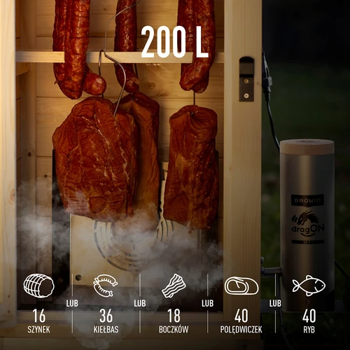 Zahradní dřevěná udírna 200 L – dragON Wood 100E s elektrickým topným modulem a regulátorem - 7