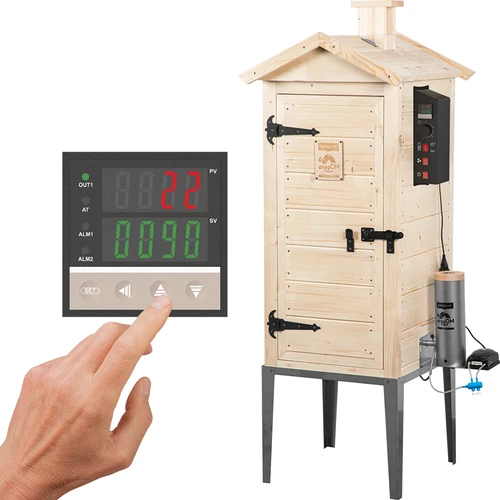 Zahradní dřevěná udírna 200 l – dragON Wood 100E s elektrickým topným modulem a řídicí jednotkou