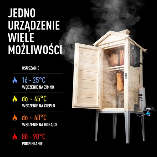 Zahradní dřevěná udírna 200 l – dragON Wood 100E s elektrickým topným modulem a řídicí jednotkou - 4