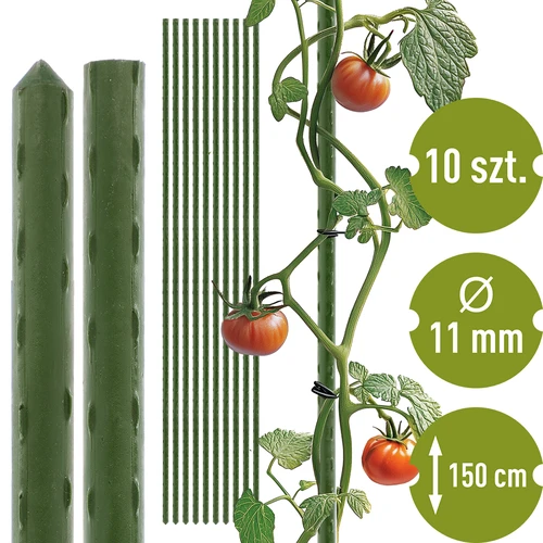 Zahradní tyčky Bioogród – potažené ocelové, 1,5 m, fi 11 mm, 10 ks