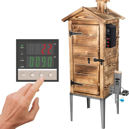 Zahradní udírna 200 l dragON Wood 100E – na dřevo, s elektrickým topným modulem a řídicí jednotkou