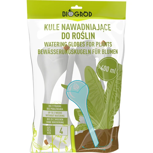 Zavlažovací koule pro rostliny, bílé poloprůhledné s korkem, 400 ml, 4 ks. - 4