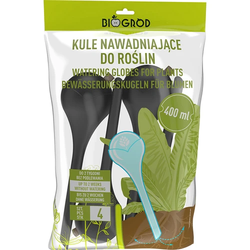 Zavlažovací koule pro rostliny, černé matné, s korkem, 400ml, 4 ks. - 4